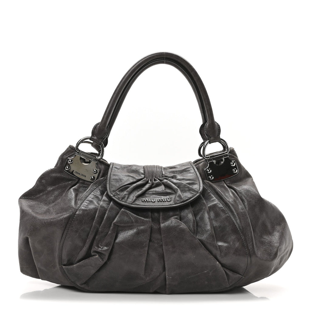 Vitello Pleated Hobo Grey