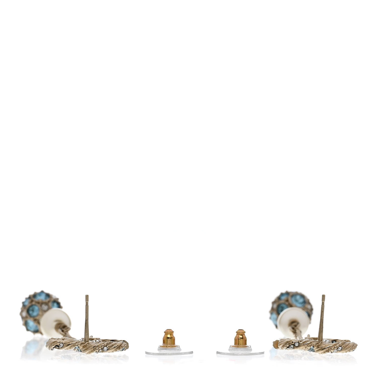 Crystal Pearl CC Ball Chain Drop Earrings Gold Blue