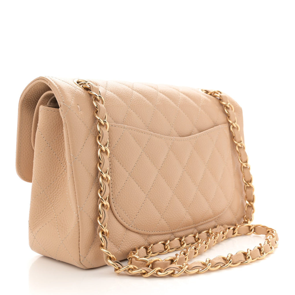 Caviar Quilted Small Double Flap Beige