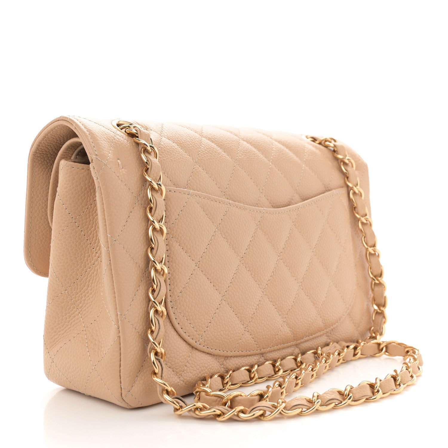 Caviar Quilted Small Double Flap Beige