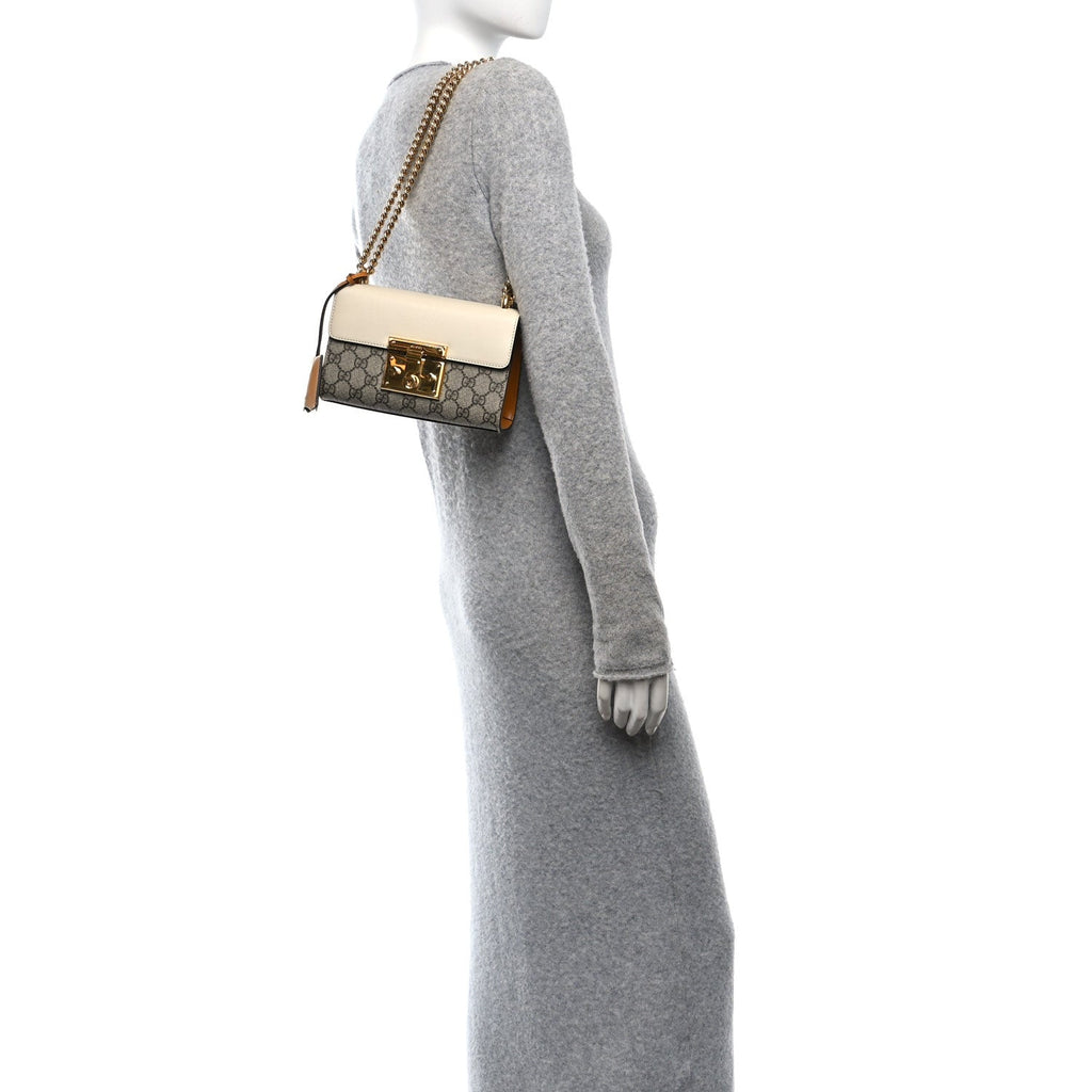 GG Supreme Monogram Calfskin Small Padlock Shoulder Bag Beige Mystic White Sun Oil