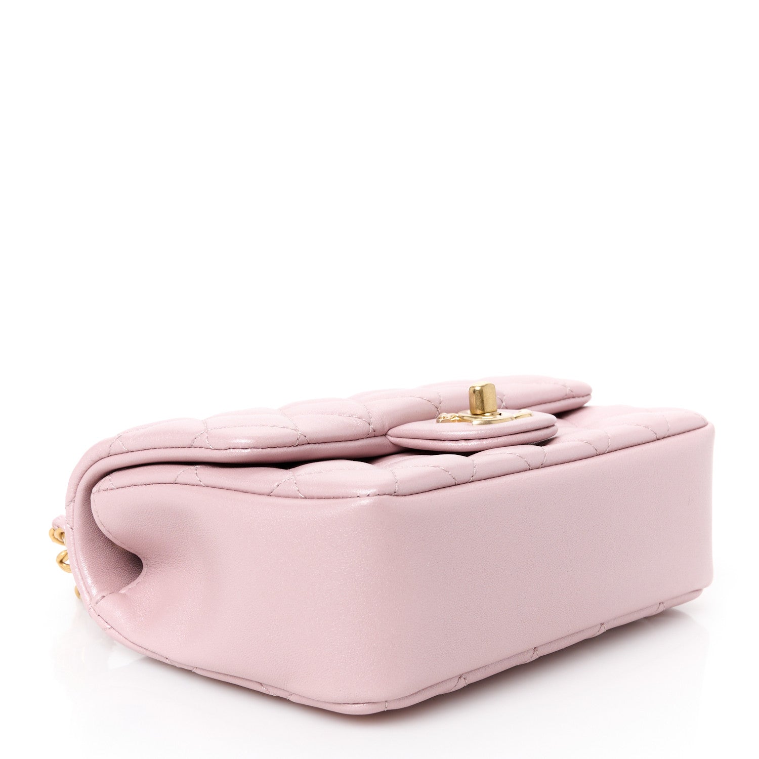 Shiny Lambskin Quilted Pearl Twist Mini Square Flap Light Pink