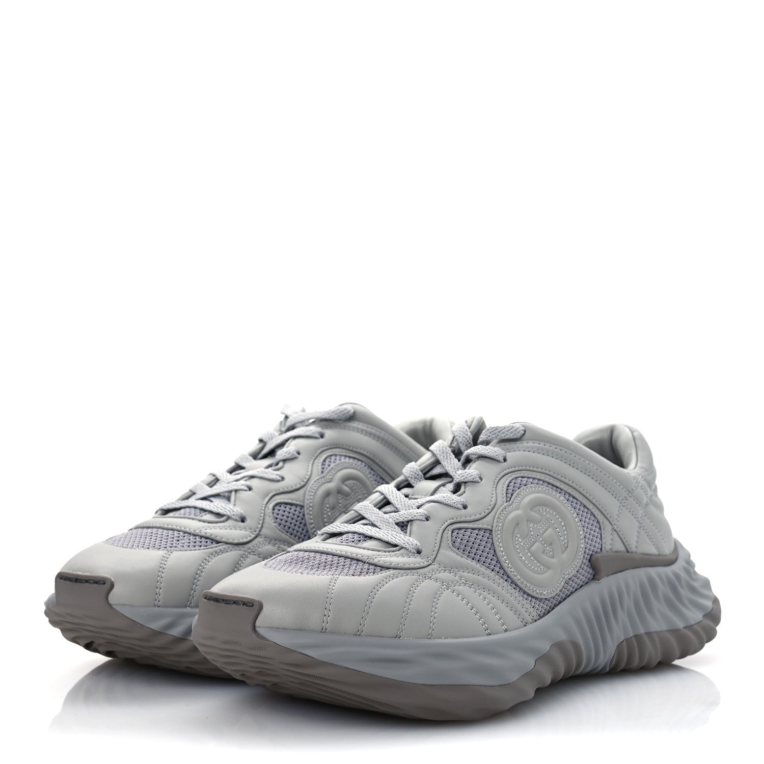 New Nappa Sombre Interlocking G Ripple Mens Platform Sneakers 11.5 Grey Sky