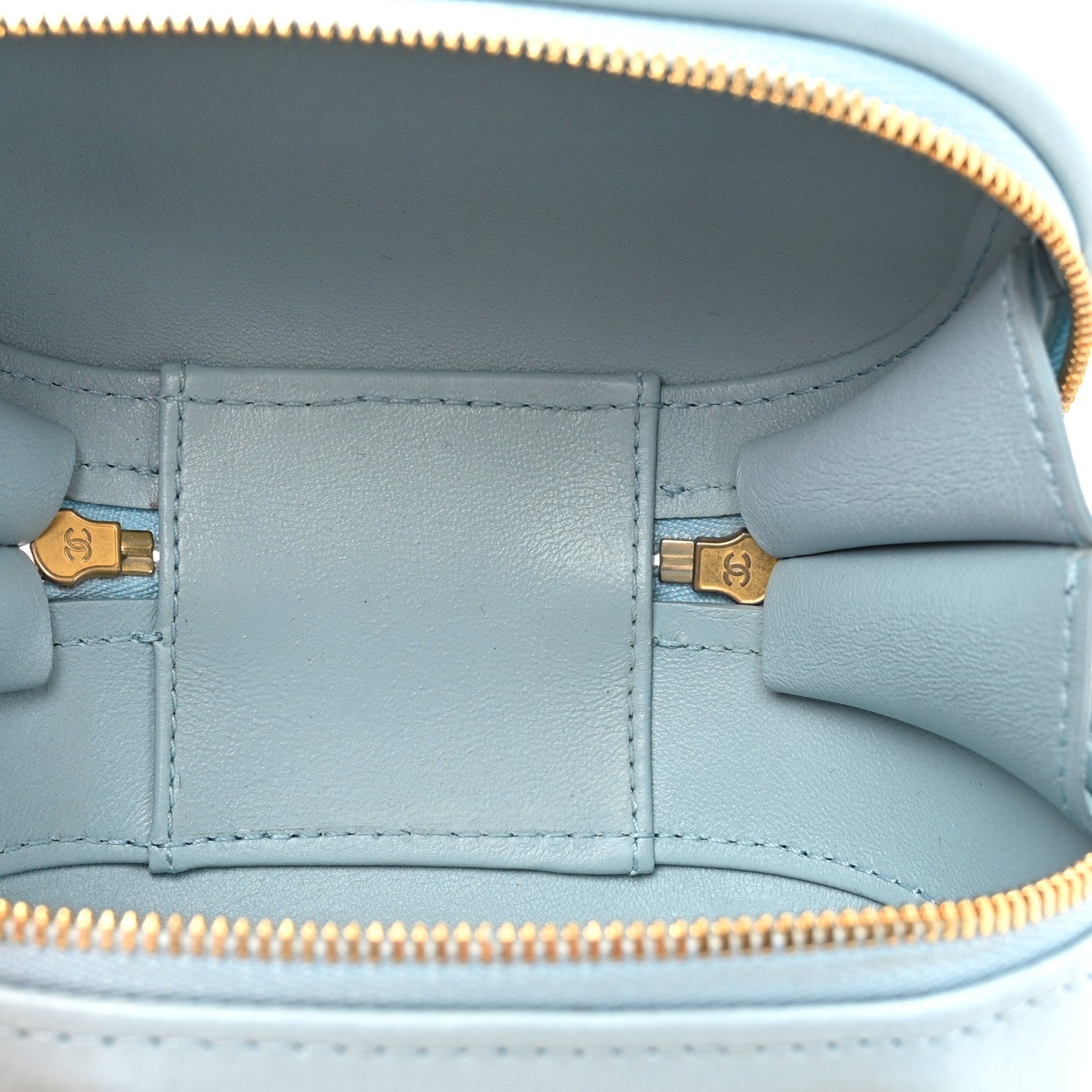 Lambskin Quilted Small CC Bubble Vanity Case With Chain Light Blue