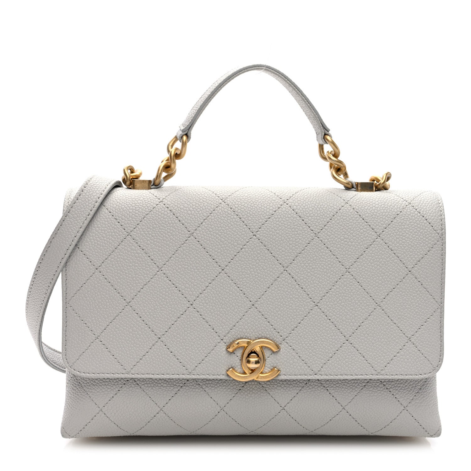 Grained Calfskin Small Stitched Flap Grey