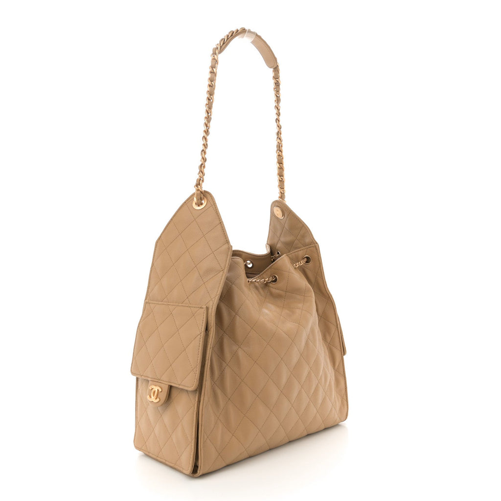 Caviar Quilted Medium Chanel 25 Handbag Dark Beige