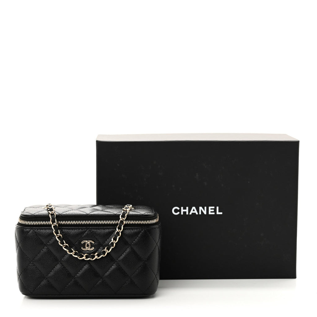 Caviar Quilted Small Vanity Case With Chain Black