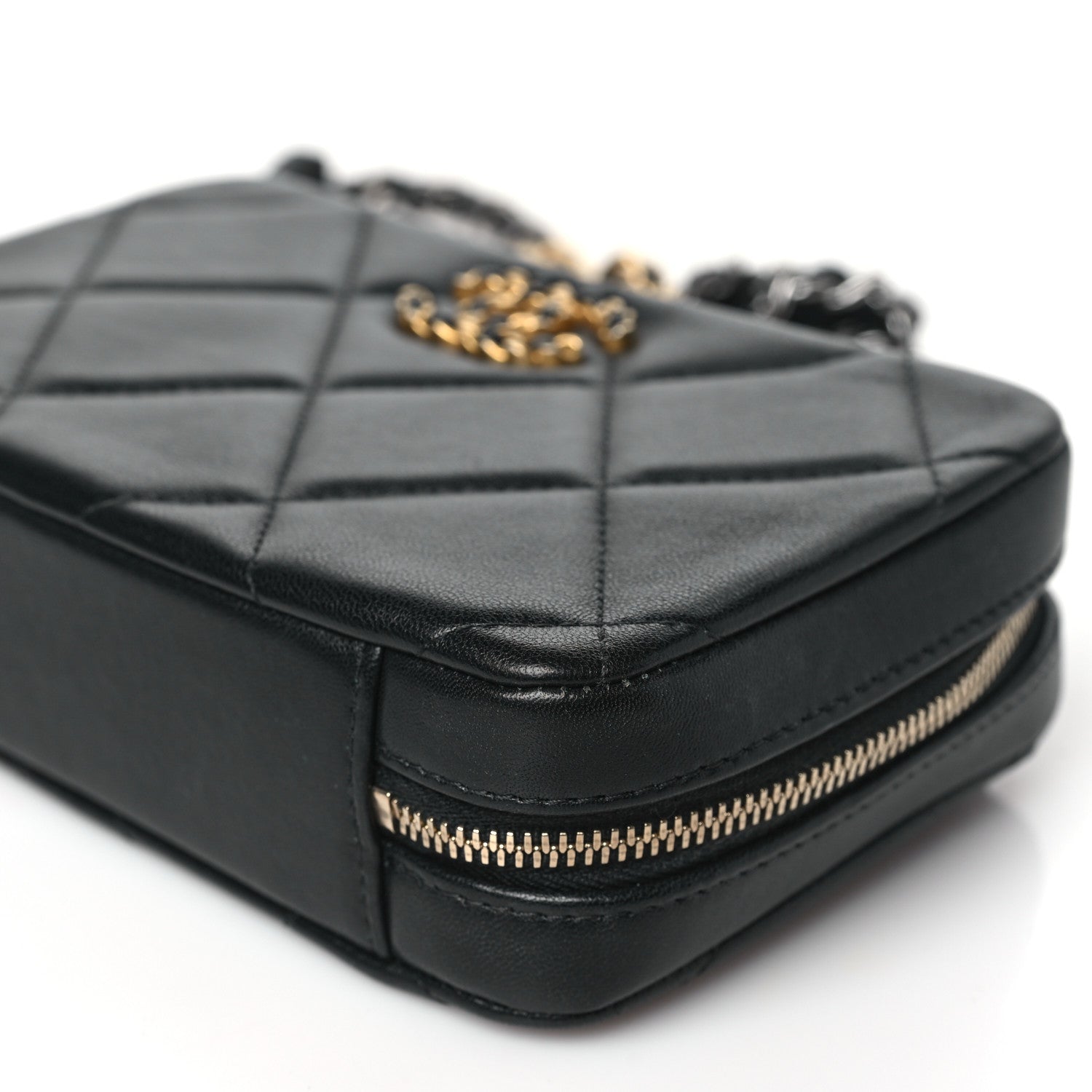 Lambskin Quilted Chanel 19 Camera Crossbody Case Black