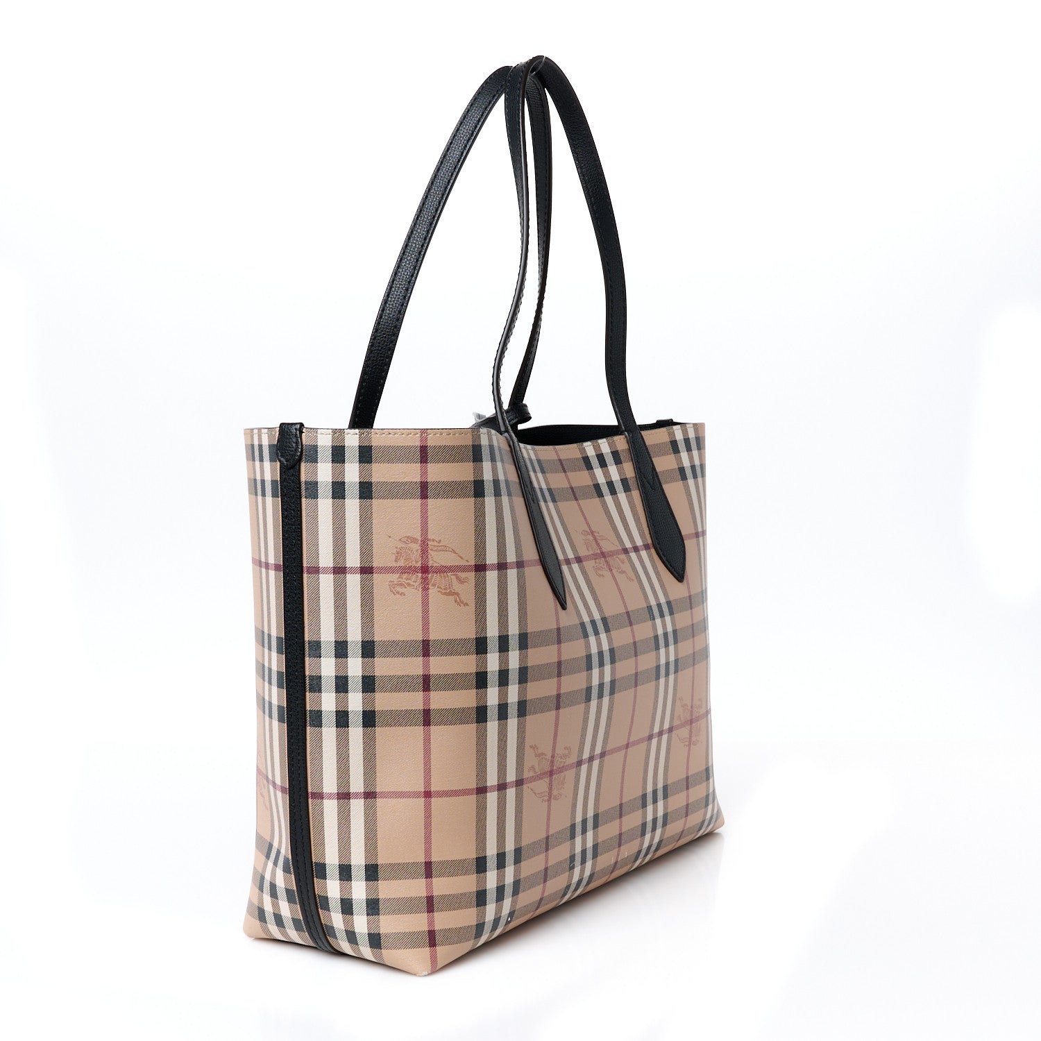 Grainy Calfskin Haymarket Check Medium Reversible Tote Black