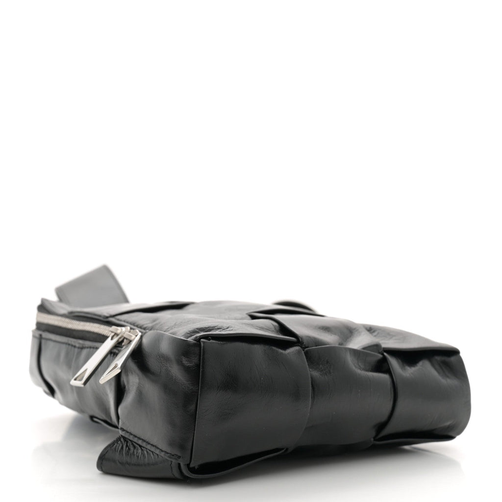 Paper Calfskin Intreccio Mini Cassette Sling Bag Black