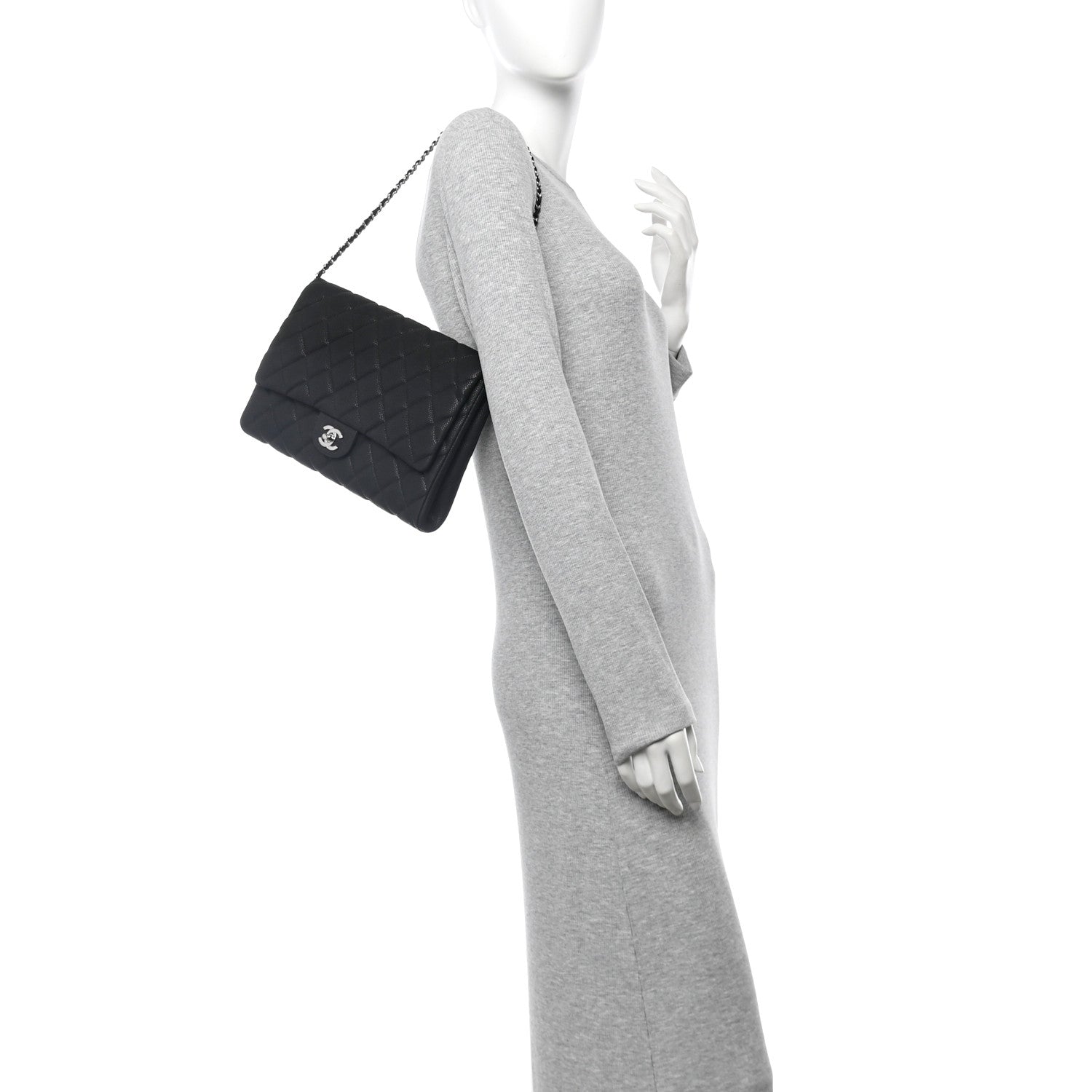 Iridescent Caviar Quilted Clutch With Chain Flap Black