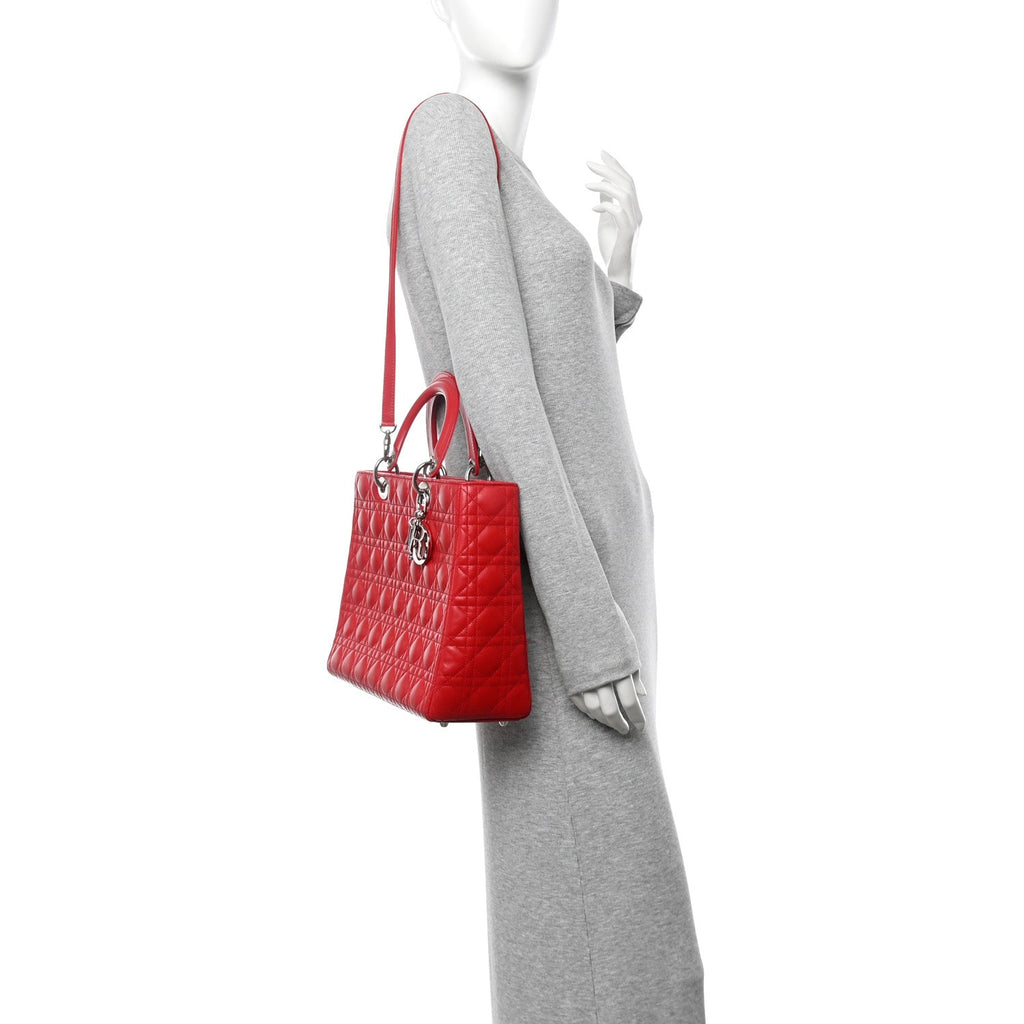 Lambskin Cannage Large Lady Dior Red