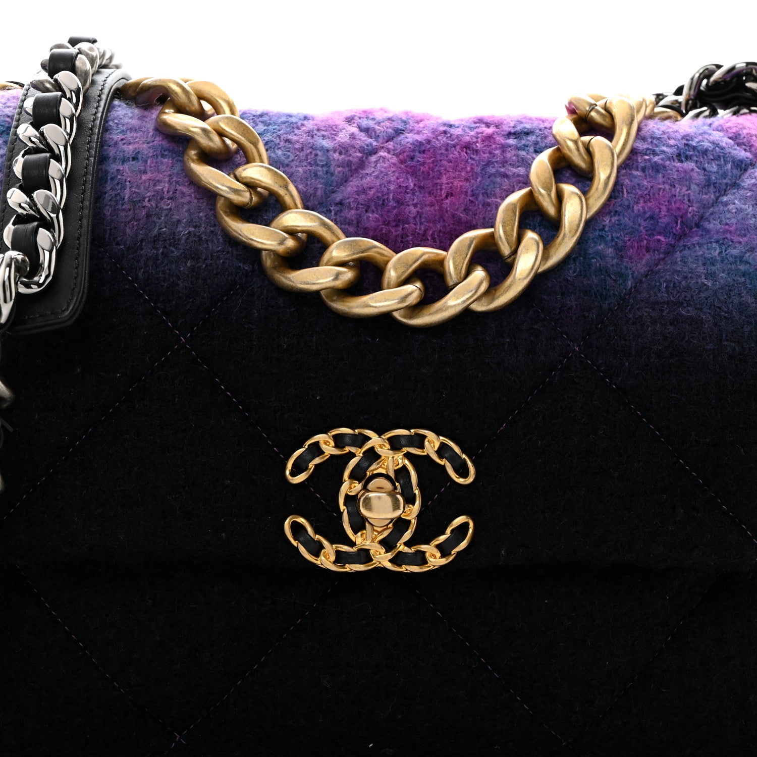 Wool Tweed Quilted Large Chanel 19 Flap Purple Black Blue