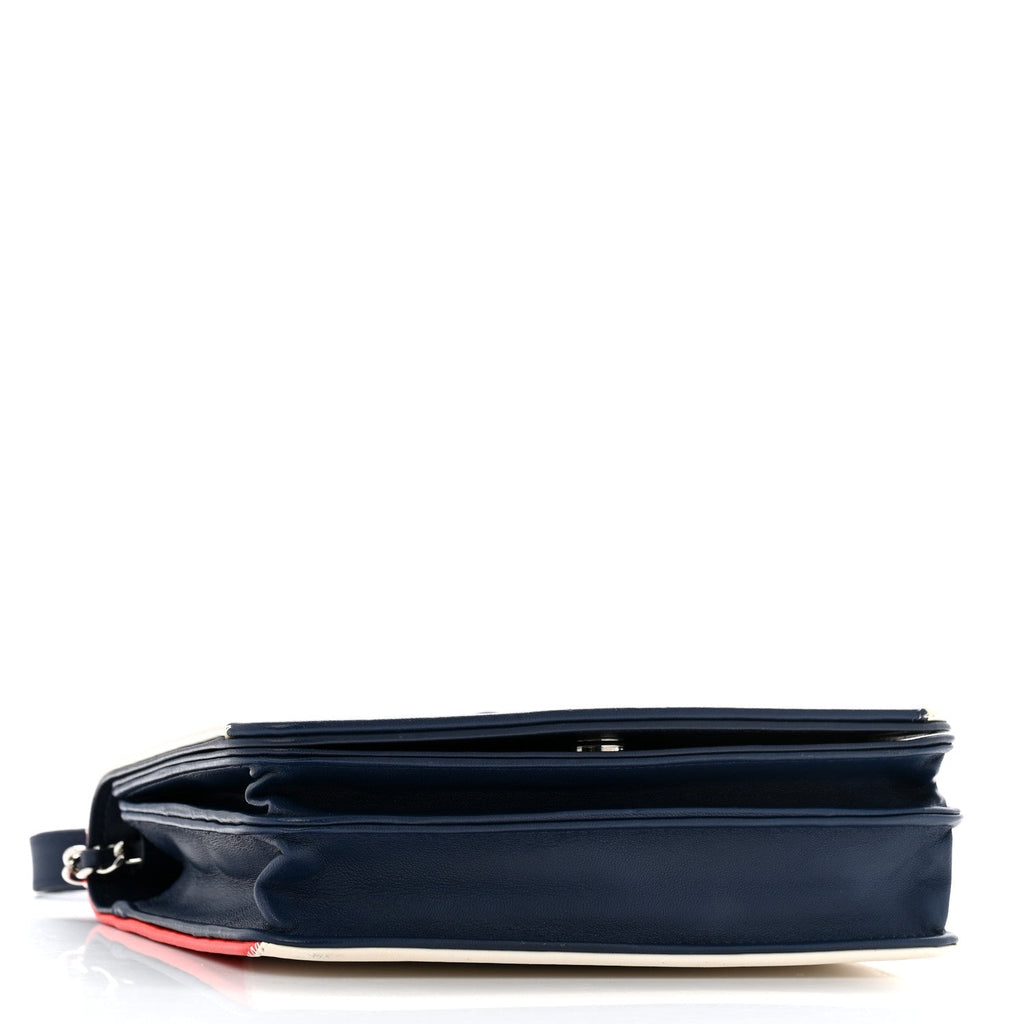 Lambskin Patchwork CC Tassel Crossbody Bag White Blue Red