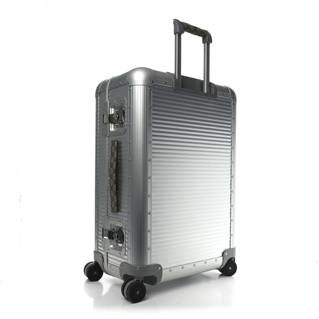 GG Supreme Monogram Aluminium Porter Medium Trolley Suitcase Silver
