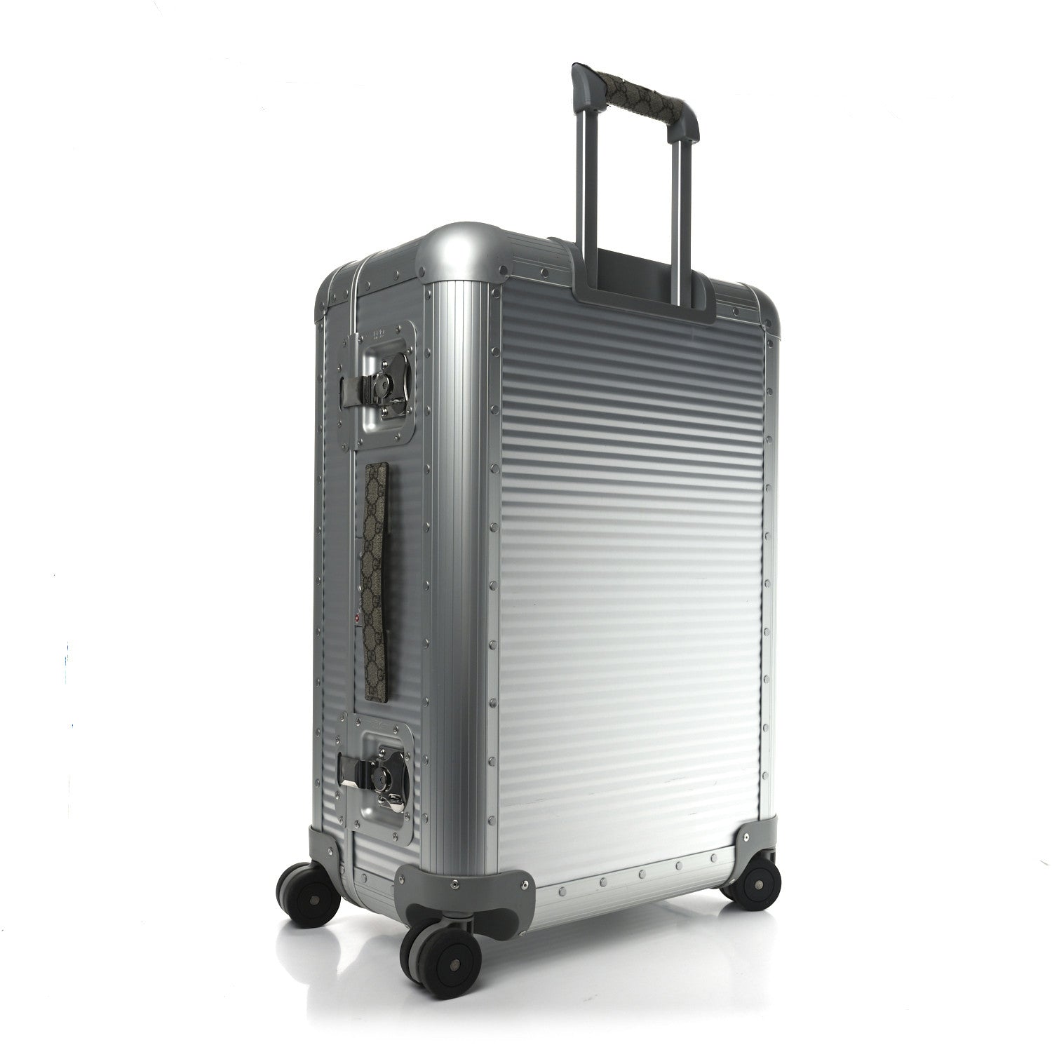 GG Supreme Monogram Aluminium Porter Medium Trolley Suitcase Silver