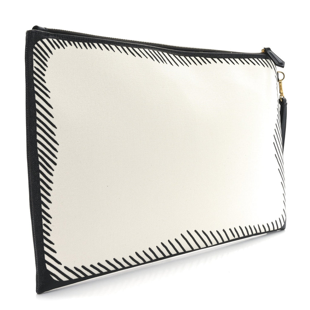 X JOSHUA VIDES Coated Canvas Stamp Patch Large Flat Pouch White Black