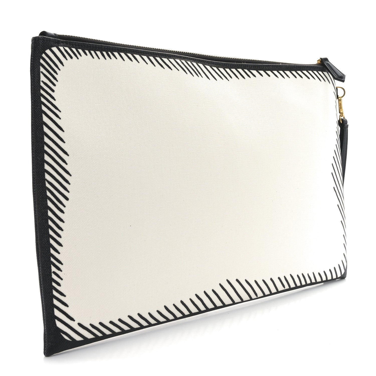 X JOSHUA VIDES Coated Canvas Stamp Patch Large Flat Pouch White Black