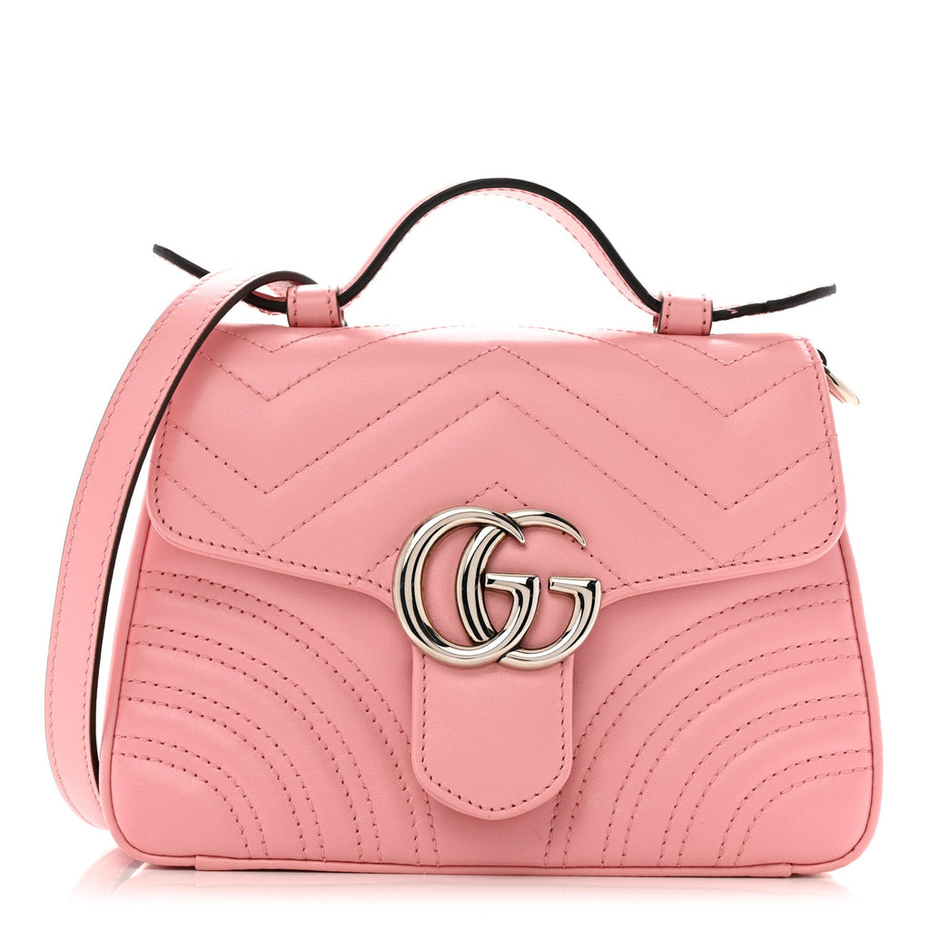 Calfskin Matelasse Mini GG Marmont Top Handle Shoulder Bag Wild Rose