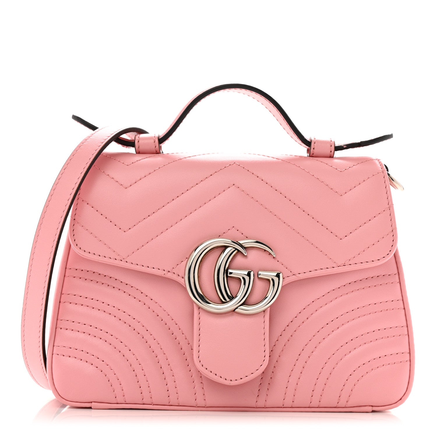 Calfskin Matelasse Mini GG Marmont Top Handle Shoulder Bag Wild Rose