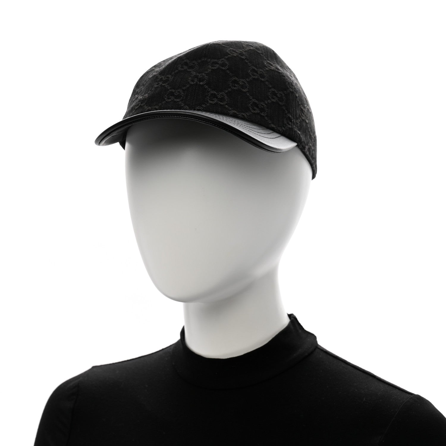 Denim Calfskin GG Monogram Baseball Hat S Black Grey