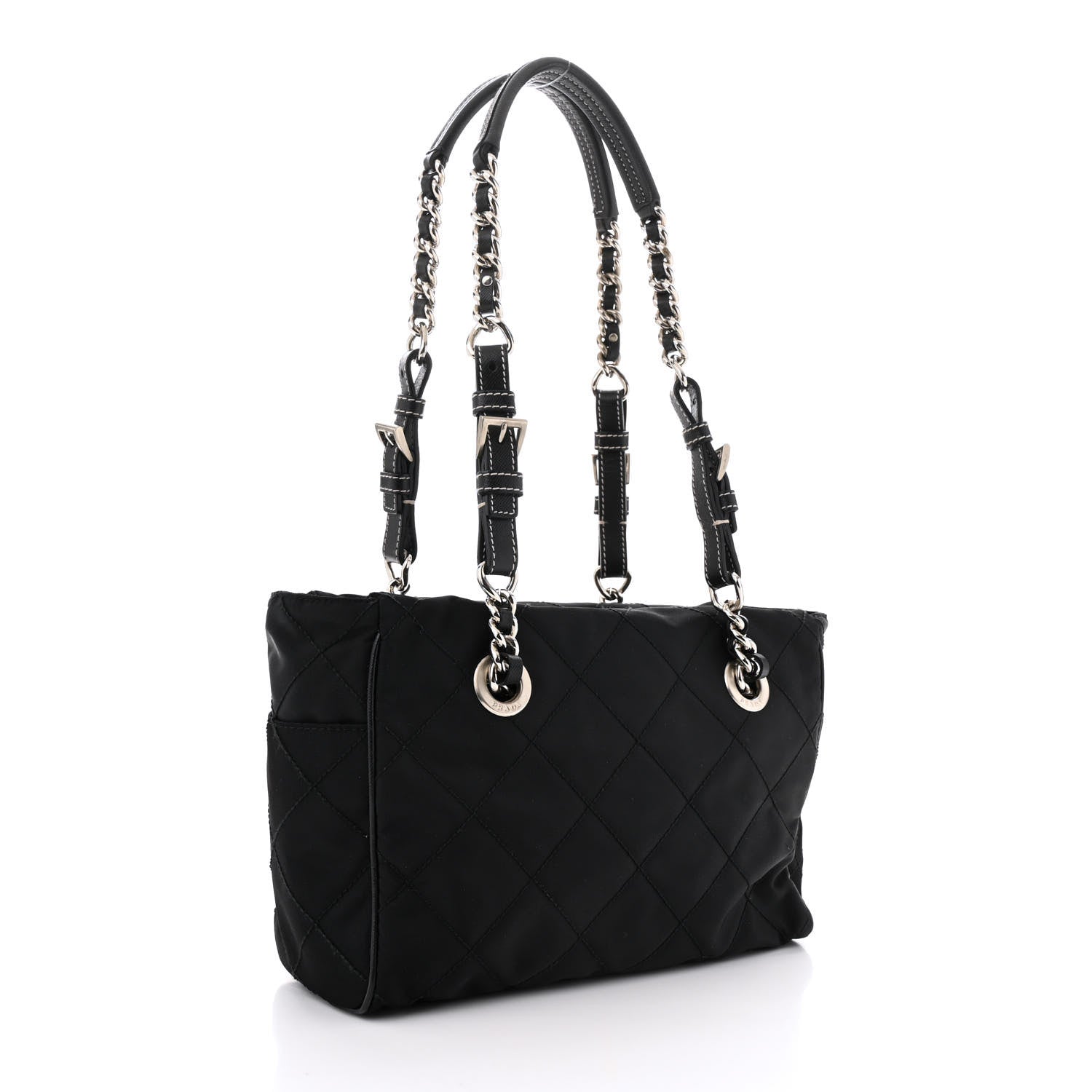 Nylon Tessuto Quilted Chain Shoulder Bag Black