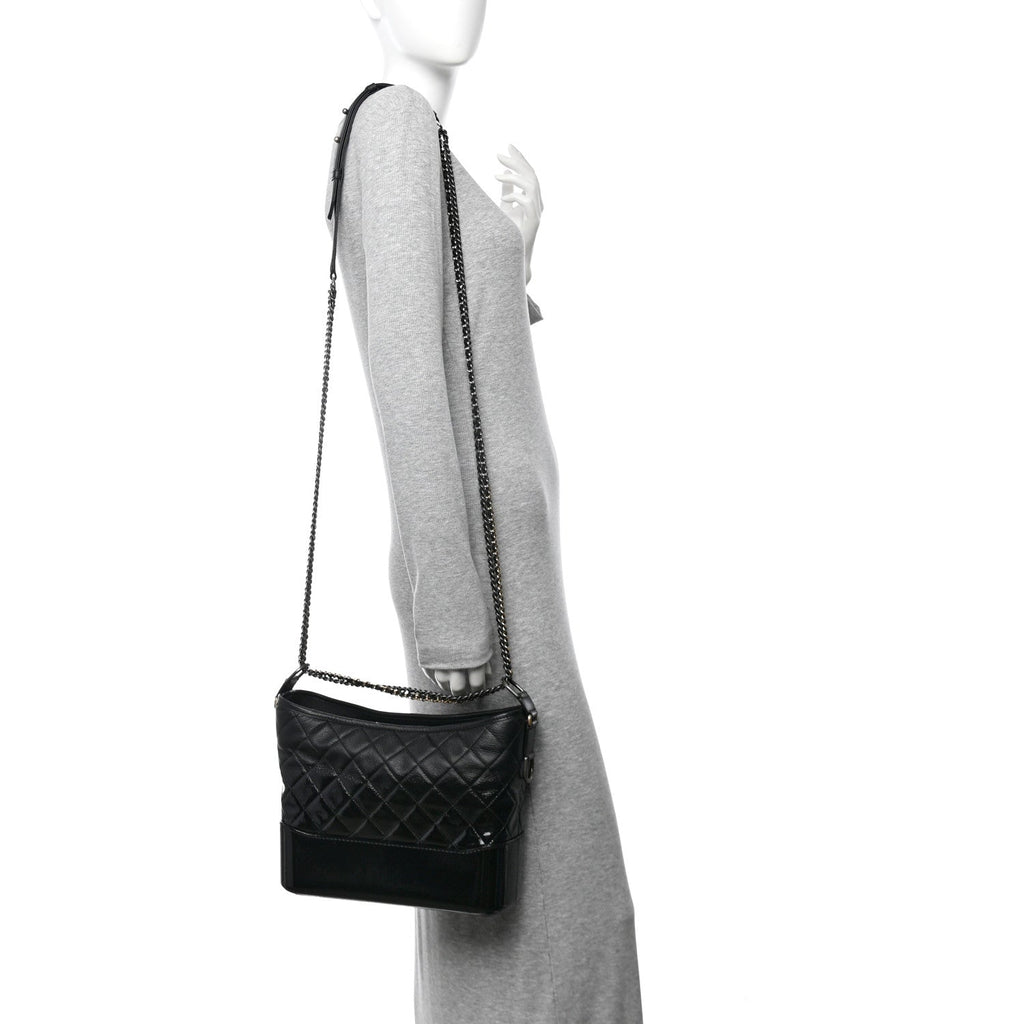 Aged Calfskin Quilted Medium Gabrielle Hobo Black