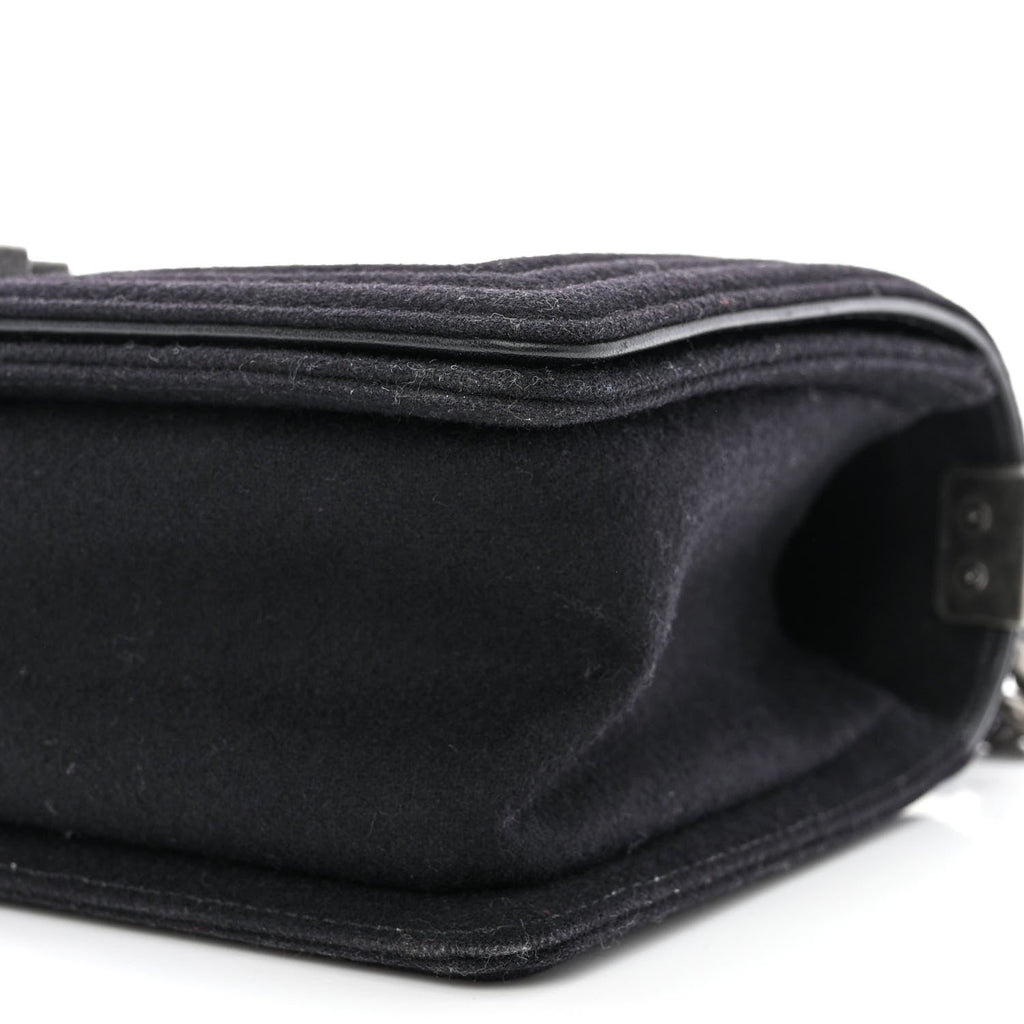 Wool Lambskin Embroidered Mosaic Medium Boy Flap Black