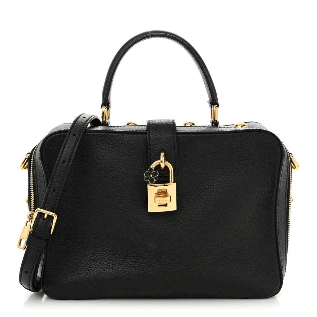Drummed Calfskin Rosaria Shoulder Bag Black