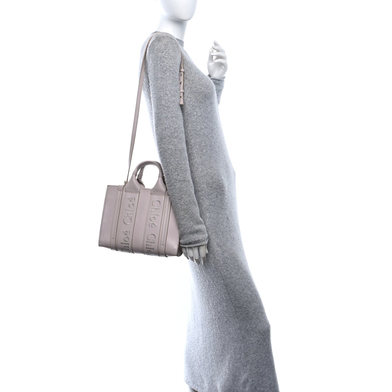 Calfskin Small Woody Ribbon Tote Cement Pink