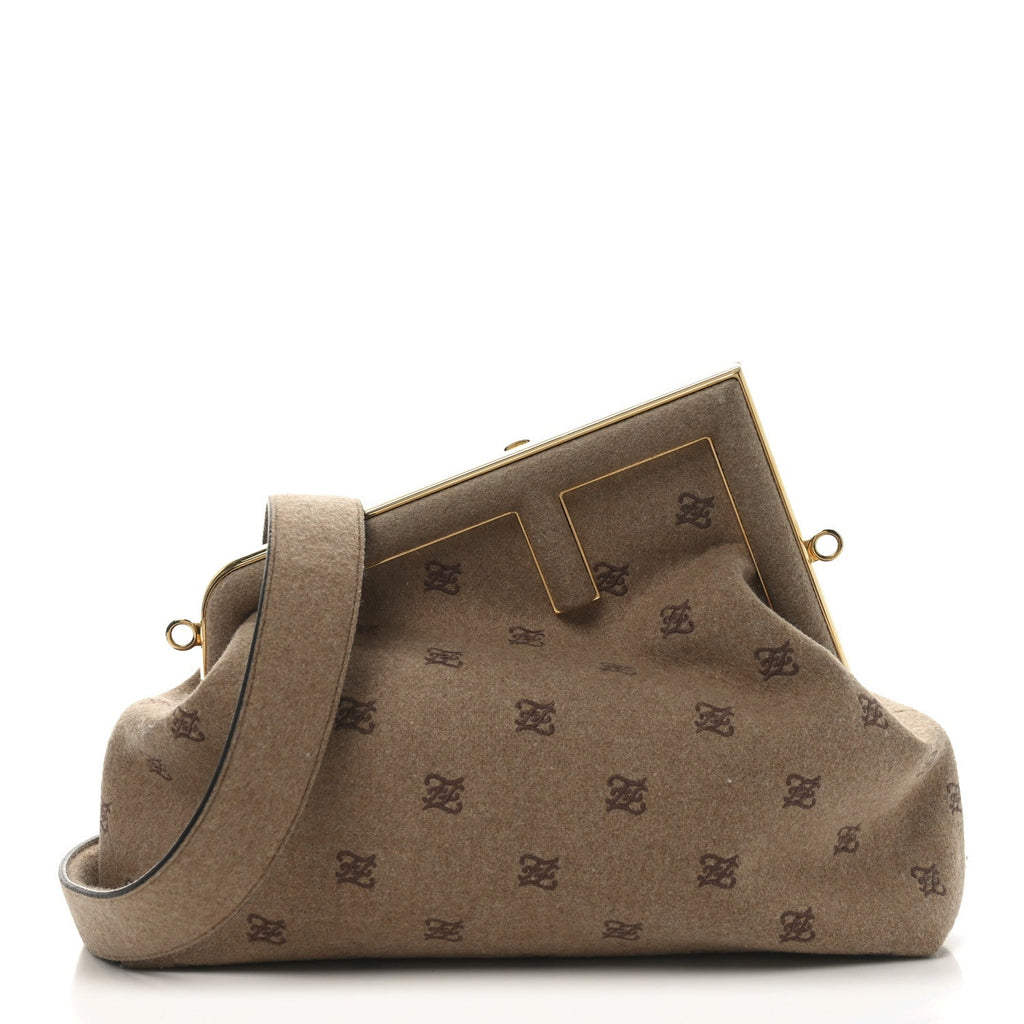 Flannel Karligraphy Embroidered Medium Fendi First Camel