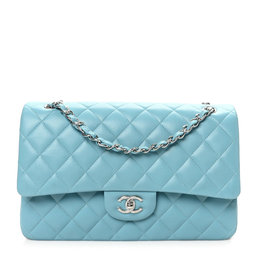 Lambskin Quilted Jumbo Double Flap Blue