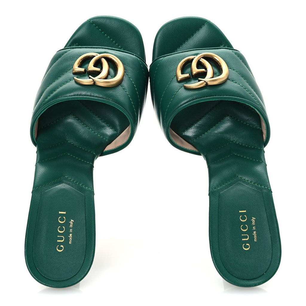 Nappa Matelasse GG Marmont 75mm Slide Sandals 35 Emerald