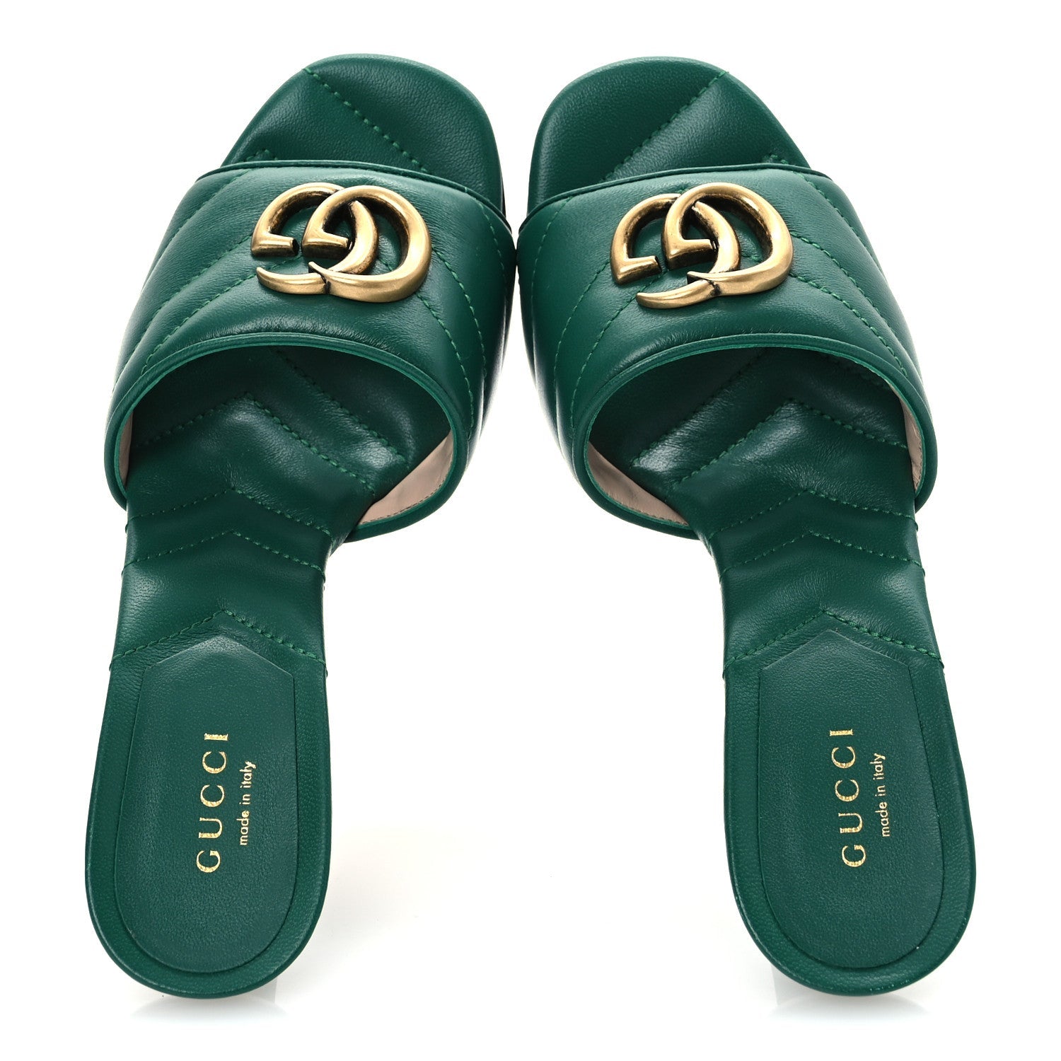 Nappa Matelasse GG Marmont 75mm Slide Sandals 35 Emerald