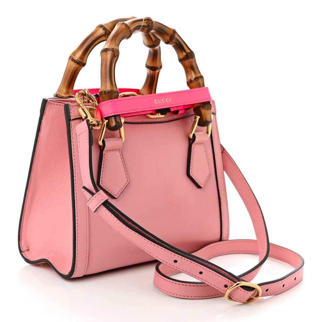 Wonka Grain Calfskin Mini Diana Tote Bag Wild Rose Fuxia Fluo