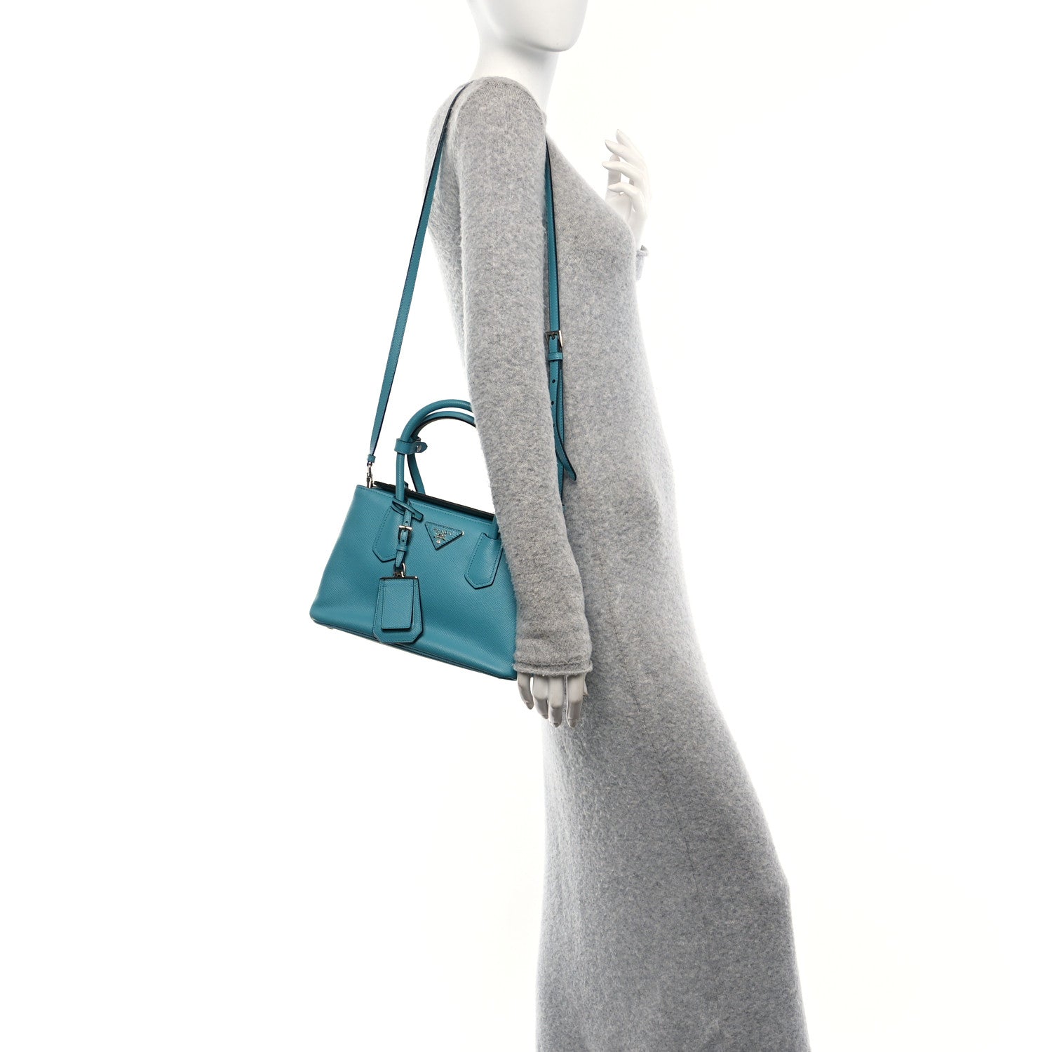 Saffiano Cuir Small Twin Tote Turchese