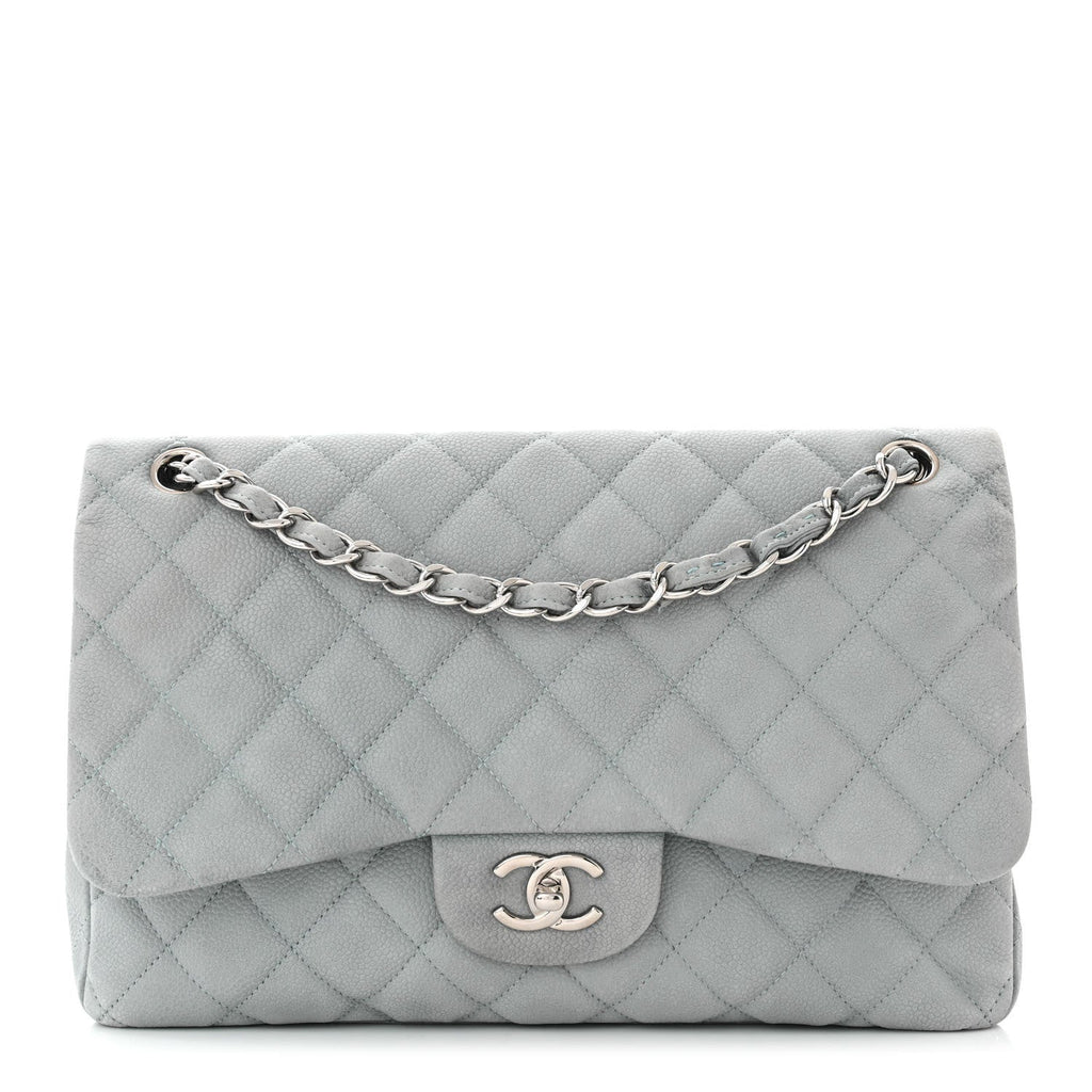 Iridescent Caviar Quilted Jumbo Double Flap Light Blue