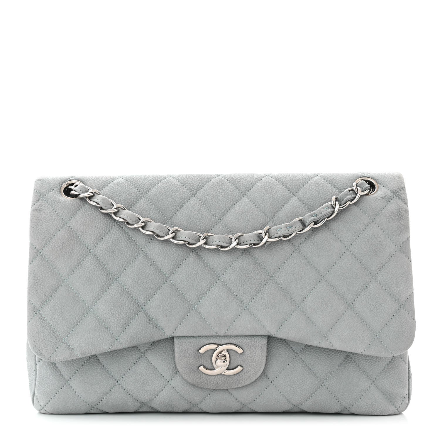 Iridescent Caviar Quilted Jumbo Double Flap Light Blue