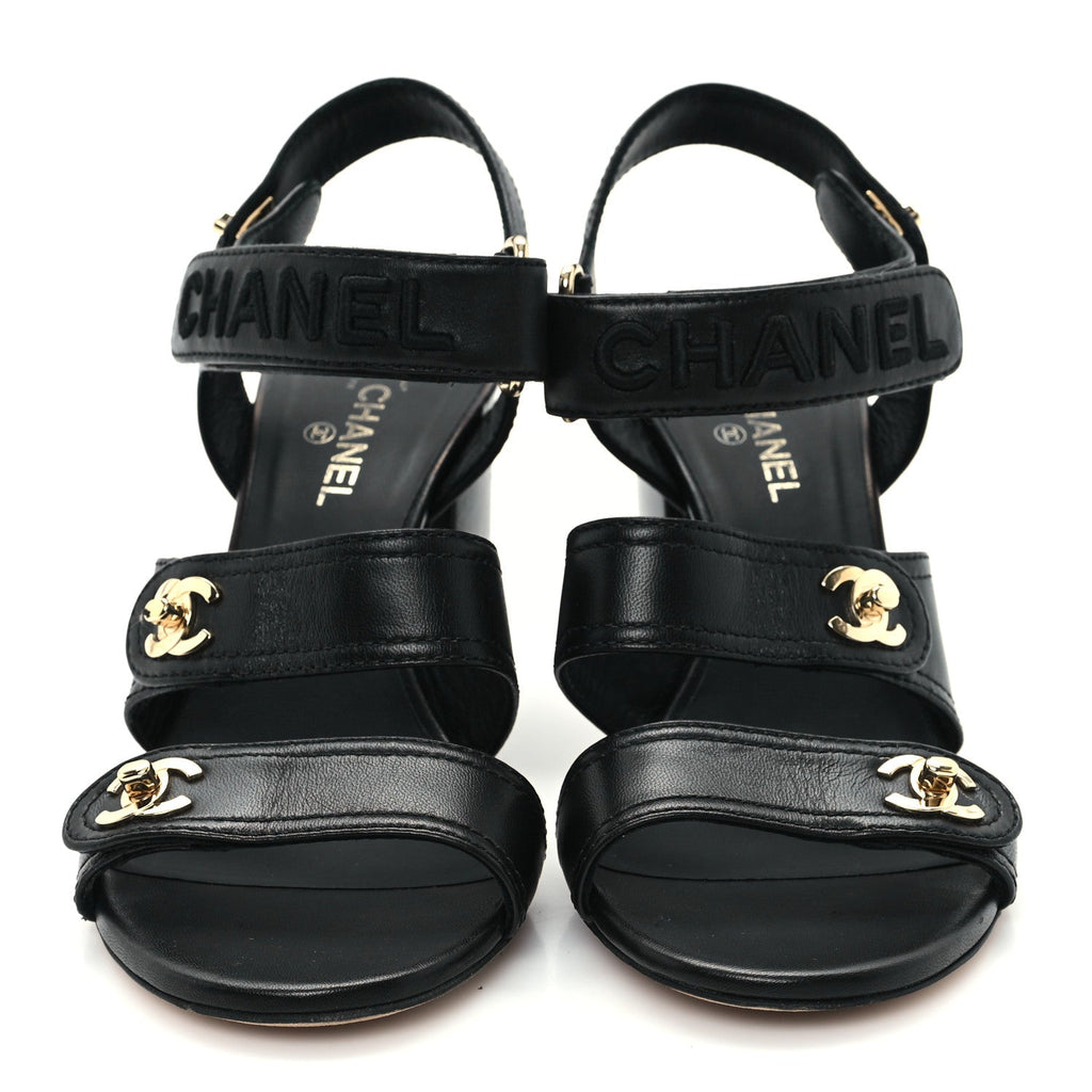 Lambskin CC Turnlock Sandals 37 Black