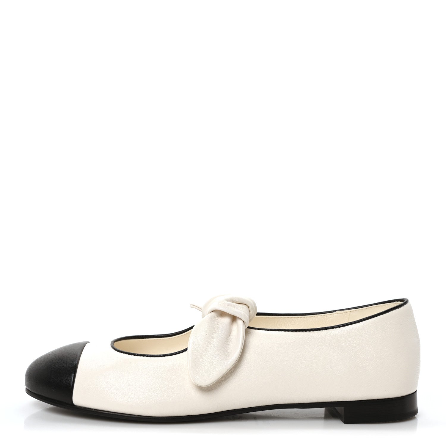 Lambskin Bow Mary Jane Flats 39.5 White Black