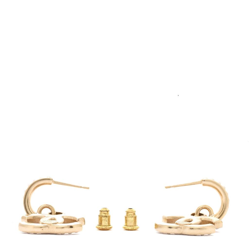Pearl CC Hoop Drop Earring Gold