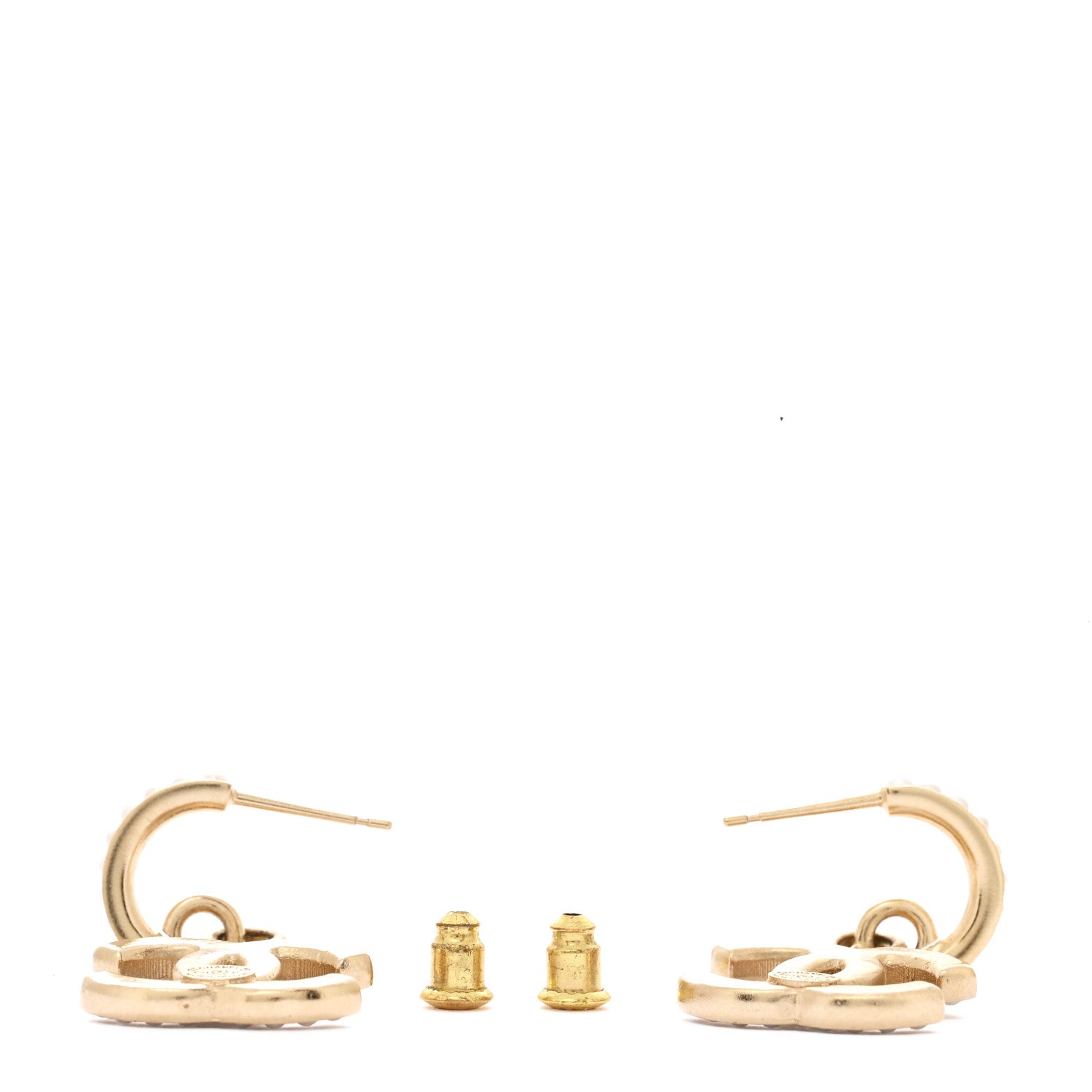 Pearl CC Hoop Drop Earring Gold