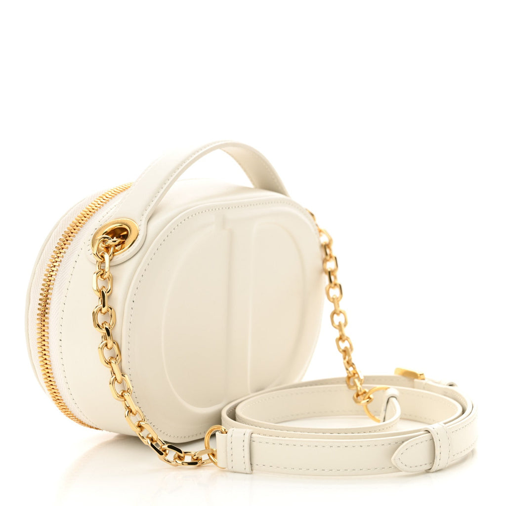 Calfskin CD Signature Oval Crossbody Camera Bag Latte