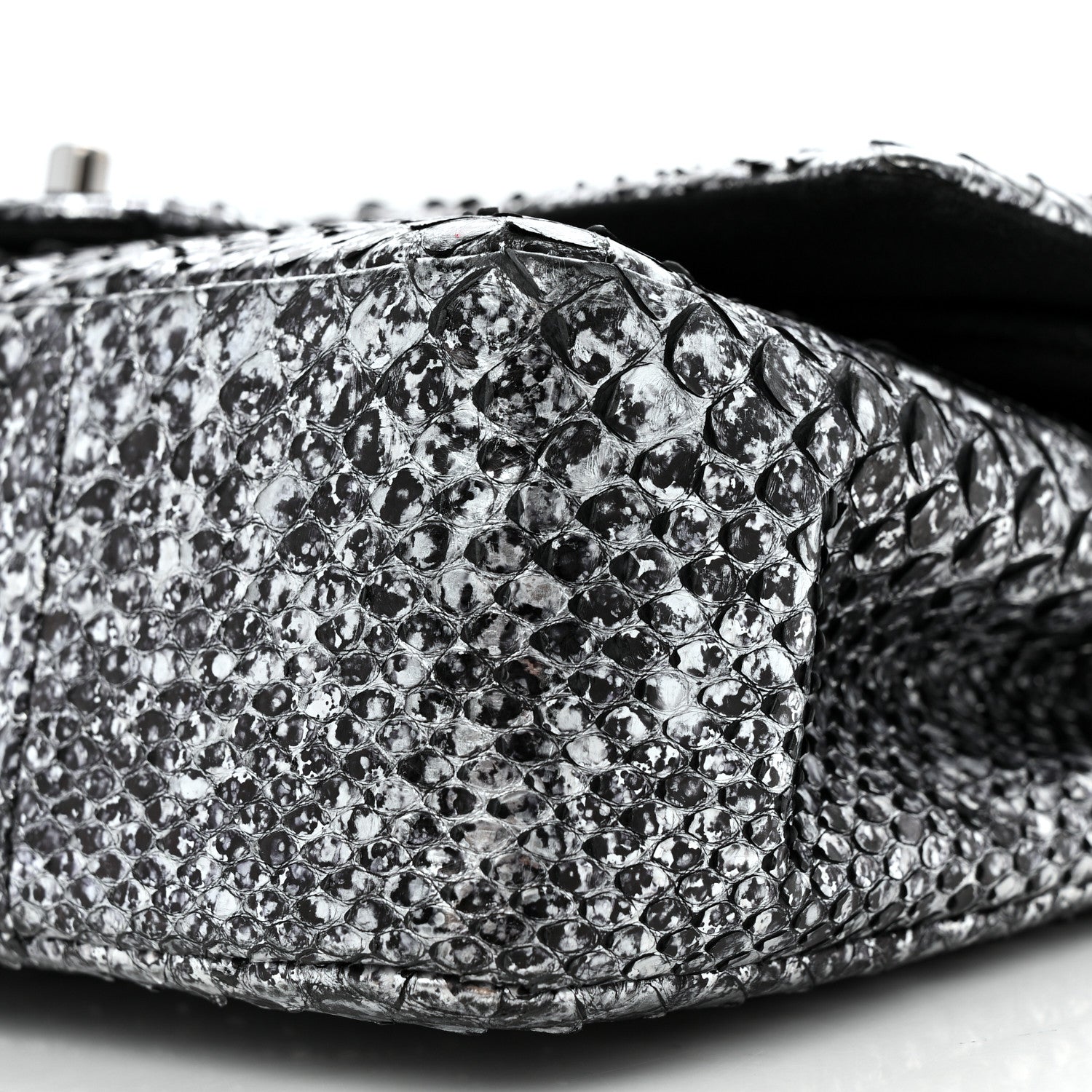 Metallic Snakeskin Medium Double Flap Black Silver