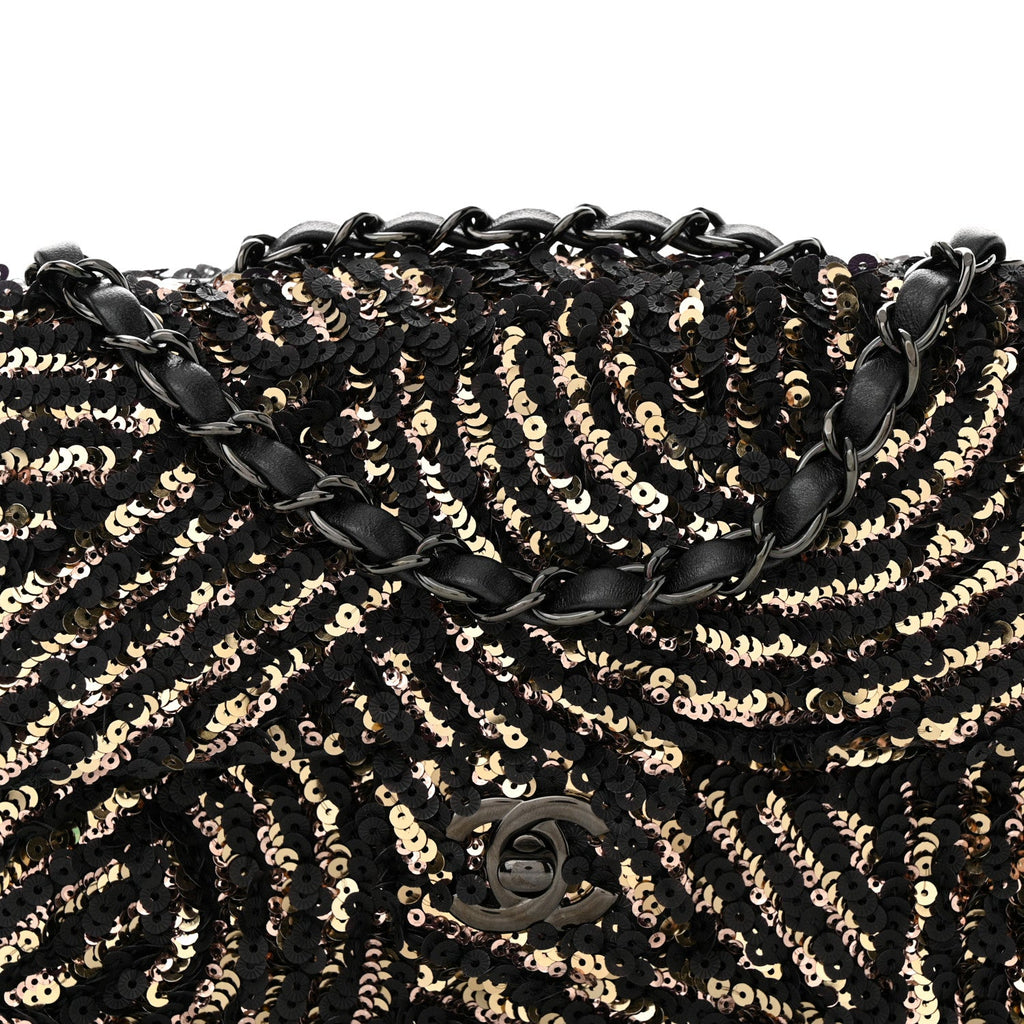 Sequin Mini Rectangular Flap Black Gold