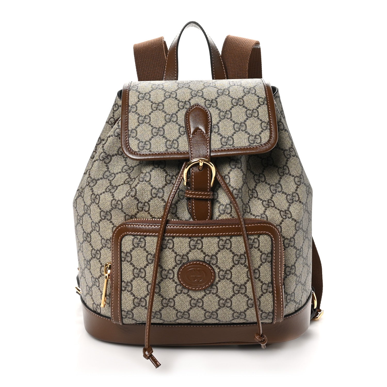 GG Supreme Monogram Azalea Calfskin Retro Interlocking G Buckle Backpack Beige Ebony Brown Sugar