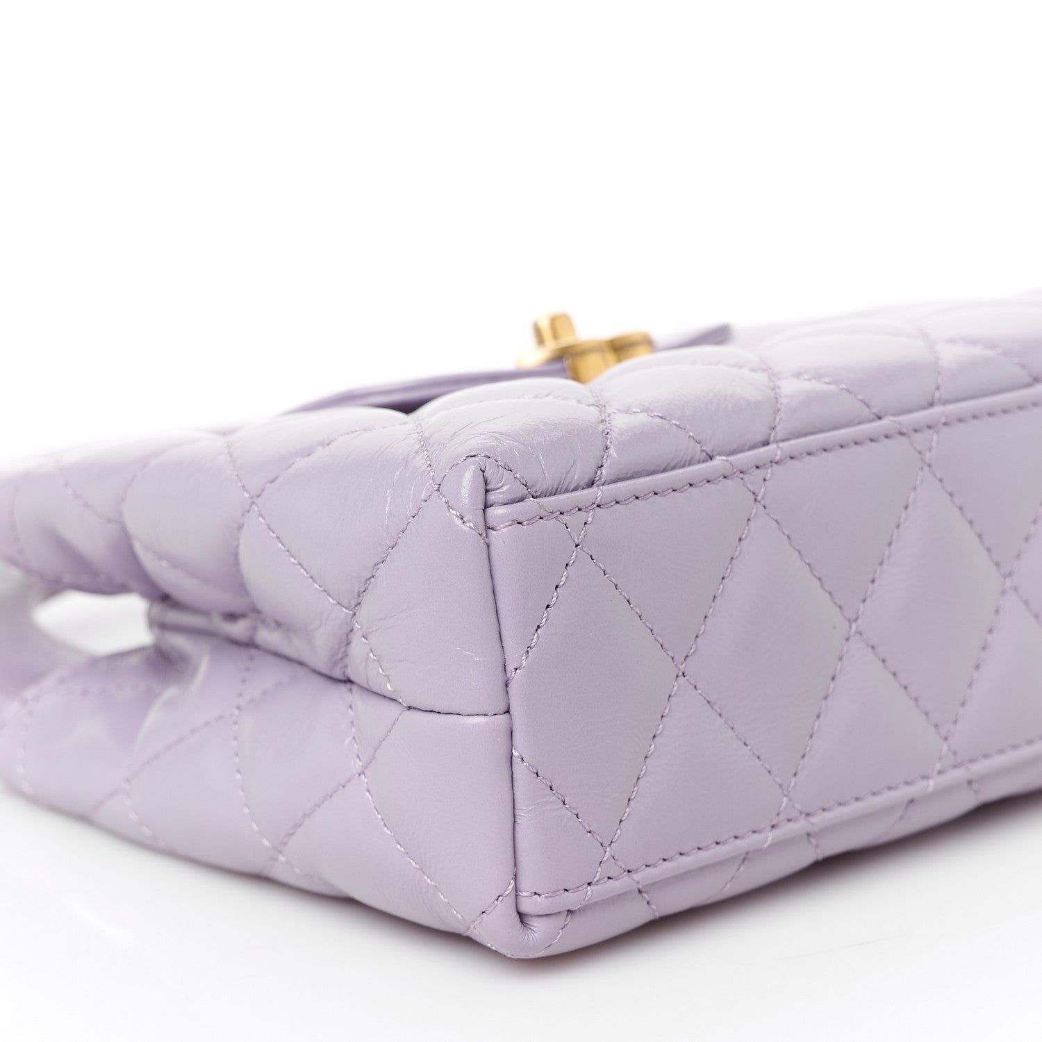 Shiny Aged Calfskin Quilted Nano Kelly Shopper Lilac