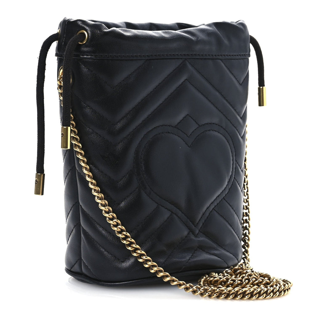 Calfskin Matelasse Mini GG Marmont 2.0 Bucket Bag Black