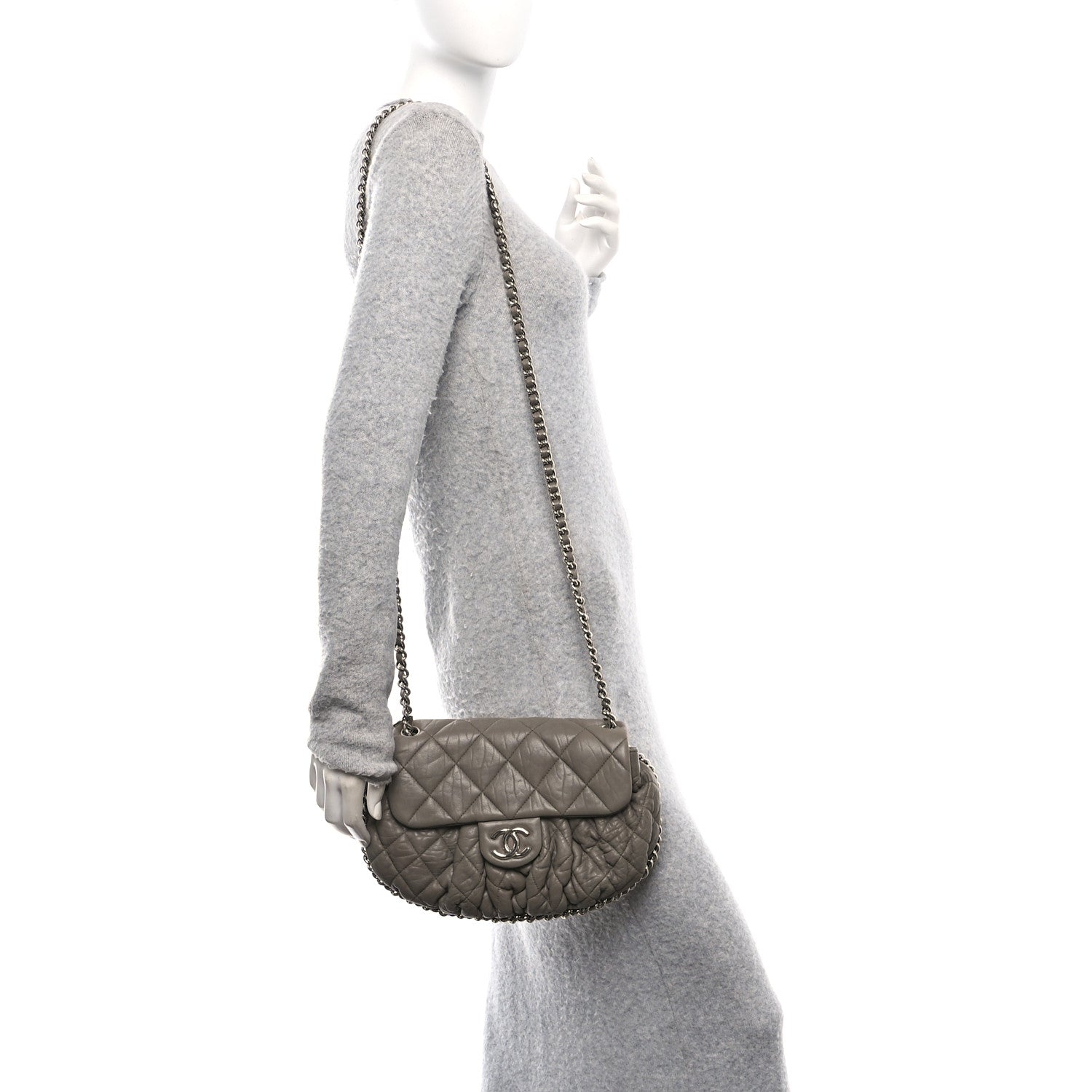 Washed Lambskin Quilted Medium Chain Around Messenger Taupe