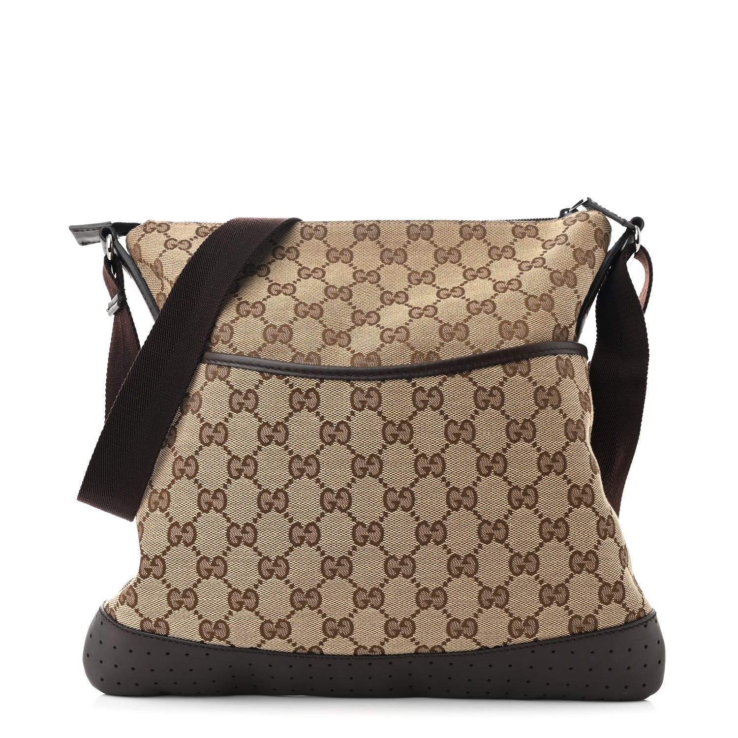 Monogram Calfskin Perforated Medium Flat Messenger Bag Dark Brown